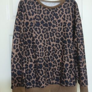 Amazon Essentials Brown and Black Leopard Print Pullover Sweatshirt
